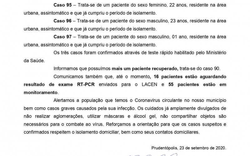 NOTA OFICIAL - 7 CASOS ATIVOS E 89 CASOS RECUPERADOS COVID-19	