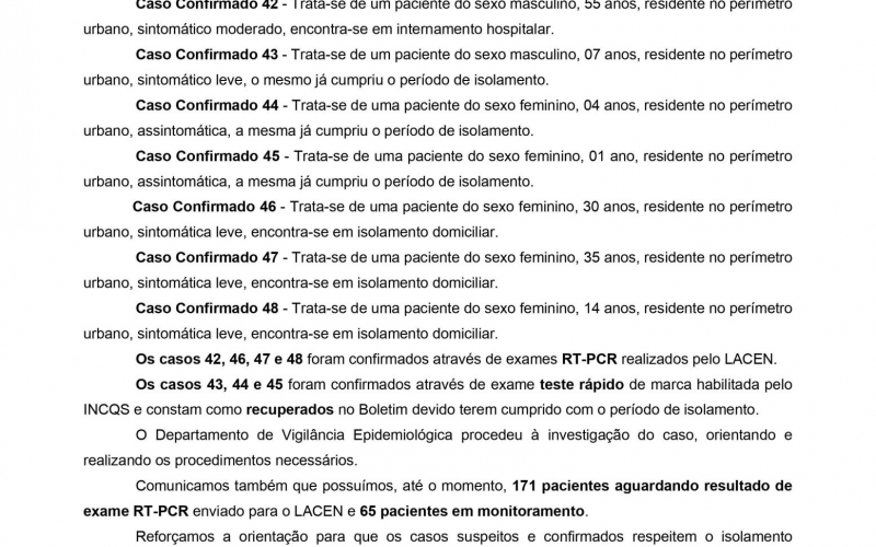 NOTA OFICIAL - 48 CASOS CONFIRMADOS COVID-19