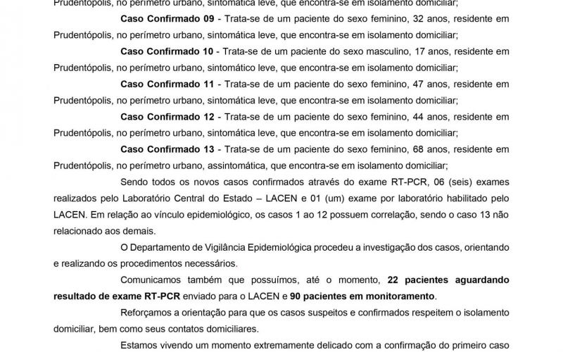 NOTA OFICIAL - 13 CASOS COVID-19