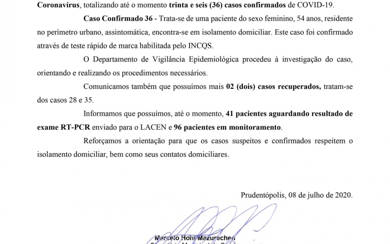 NOTA OFICIAL - 36 CASOS COVID-19
