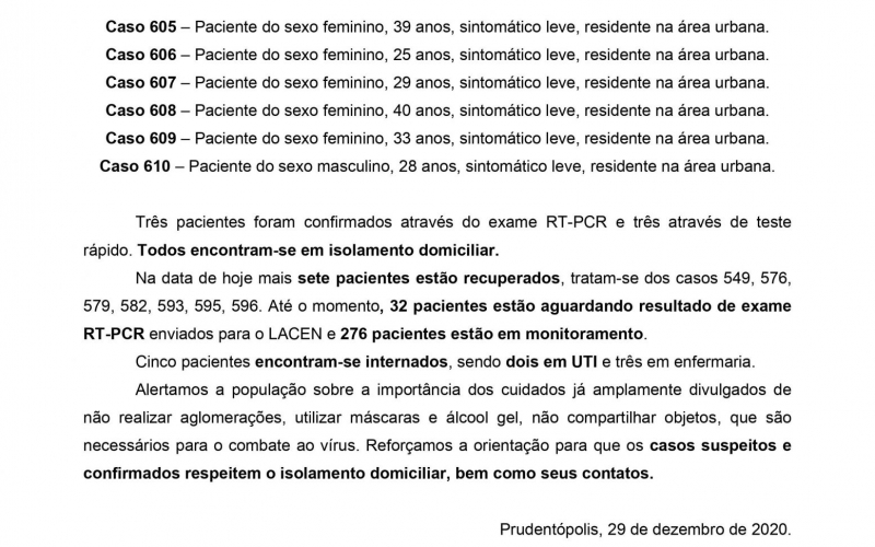 NOTA OFICIAL - 37 CASOS ATIVOS E 562 CASOS RECUPERADOS COVID-19