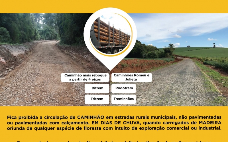 Decreto proíbe a circulação de veículos de transporte de carga pesada de madeira nas estradas rurais 