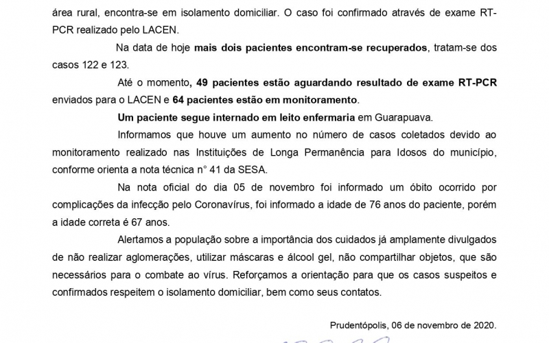 NOTA OFICIAL - 2 CASOS ATIVOS E 119 CASOS RECUPERADOS COVID-19	