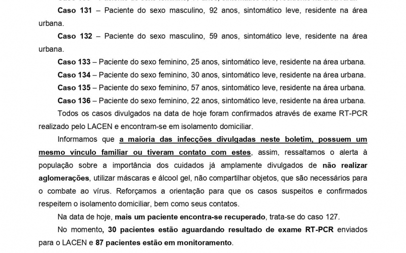 NOTA OFICIAL - 12 CASOS ATIVOS E 121 CASOS RECUPERADOS COVID-19	