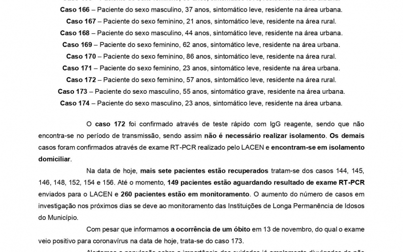 NOTA OFICIAL - 18 CASOS ATIVOS, 152 CASOS RECUPERADOS E 4 ÓBITOS COVID-19	
