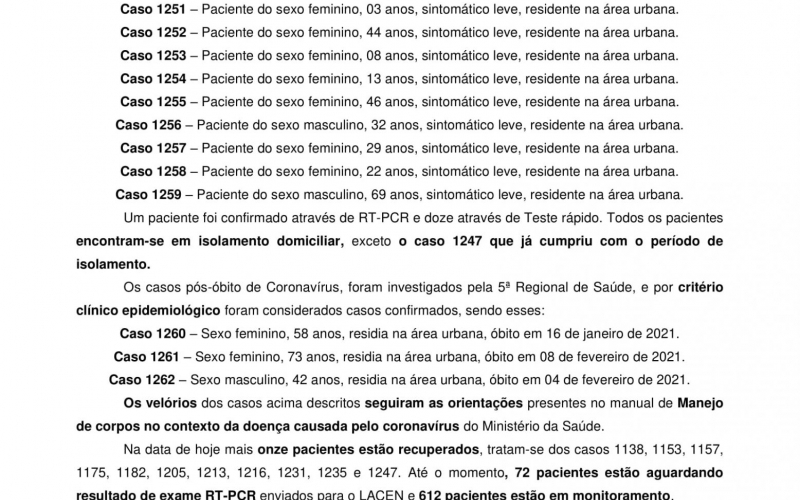 NOTA OFICIAL - 81 CASOS ATIVOS E 1152 CASOS RECUPERADOS COVID-19