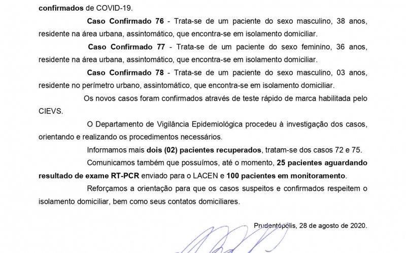 NOTA OFICIAL - 74 CASOS RECUPERADOS COVID-19