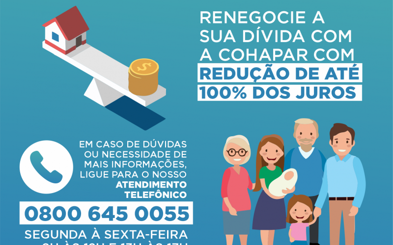 Renegociação com até 100% dos juros de dívidas da Cohapar 