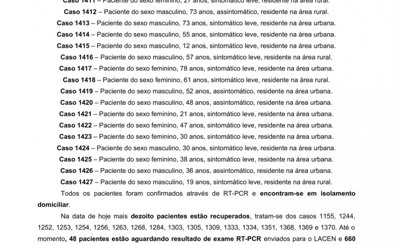 NOTA OFICIAL - 117 CASOS ATIVOS E 1281 CASOS RECUPERADOS COVID-19